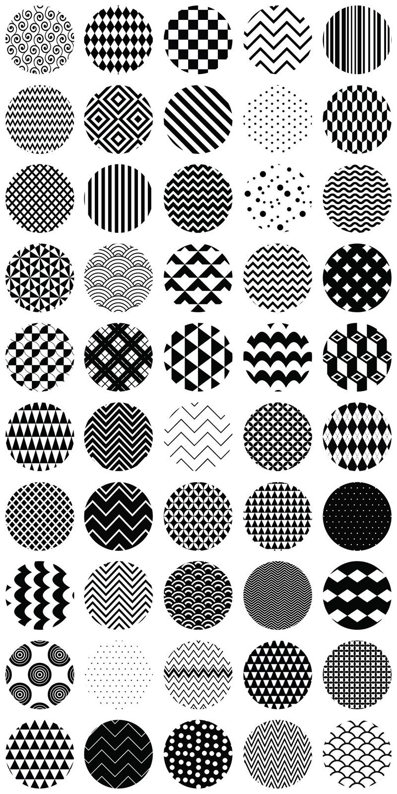 50个几何图形的黑白图案，AI PAT PNG格式